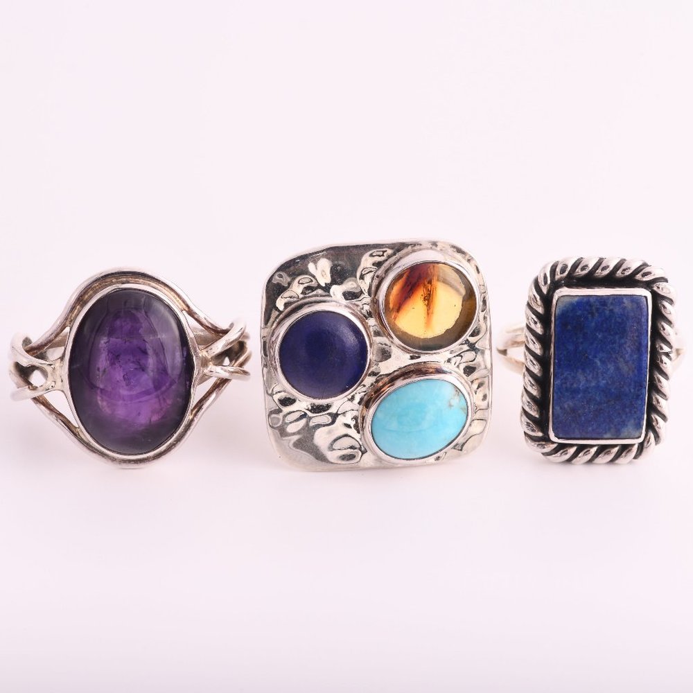 3 Sterling Silver Rings - (A92)